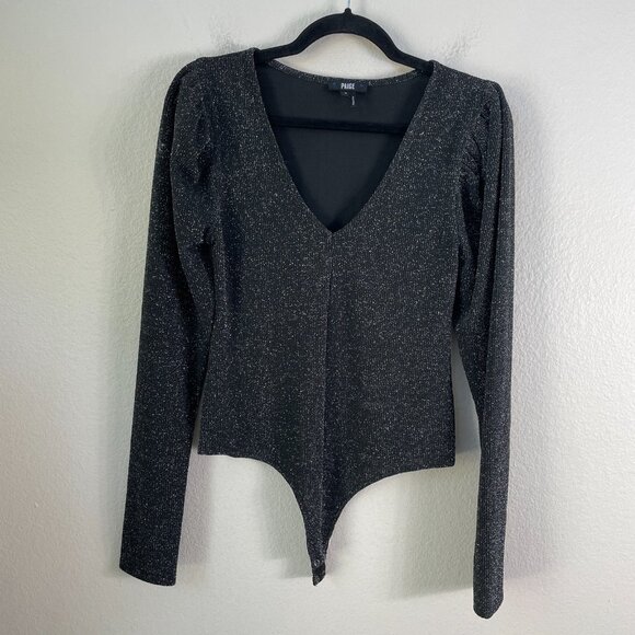 PAIGE Womens Small Metallic Lurex Samina Puffed Shoulder Bodysuit Long Sleeve - Picture 9 of 14